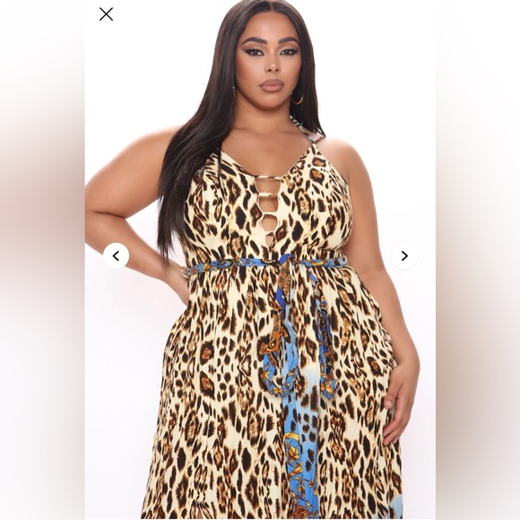 Fashion Nova Leopard Print Maxi Dress with Blue Hem - Picture 5 of 12